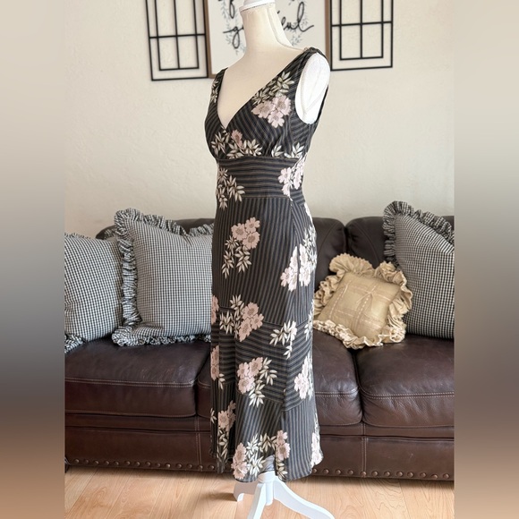 Max & Cleo Elegant 100% Silk Midi Floral Black‎ Brown & Pink Dress Size 10 - Picture 6 of 12